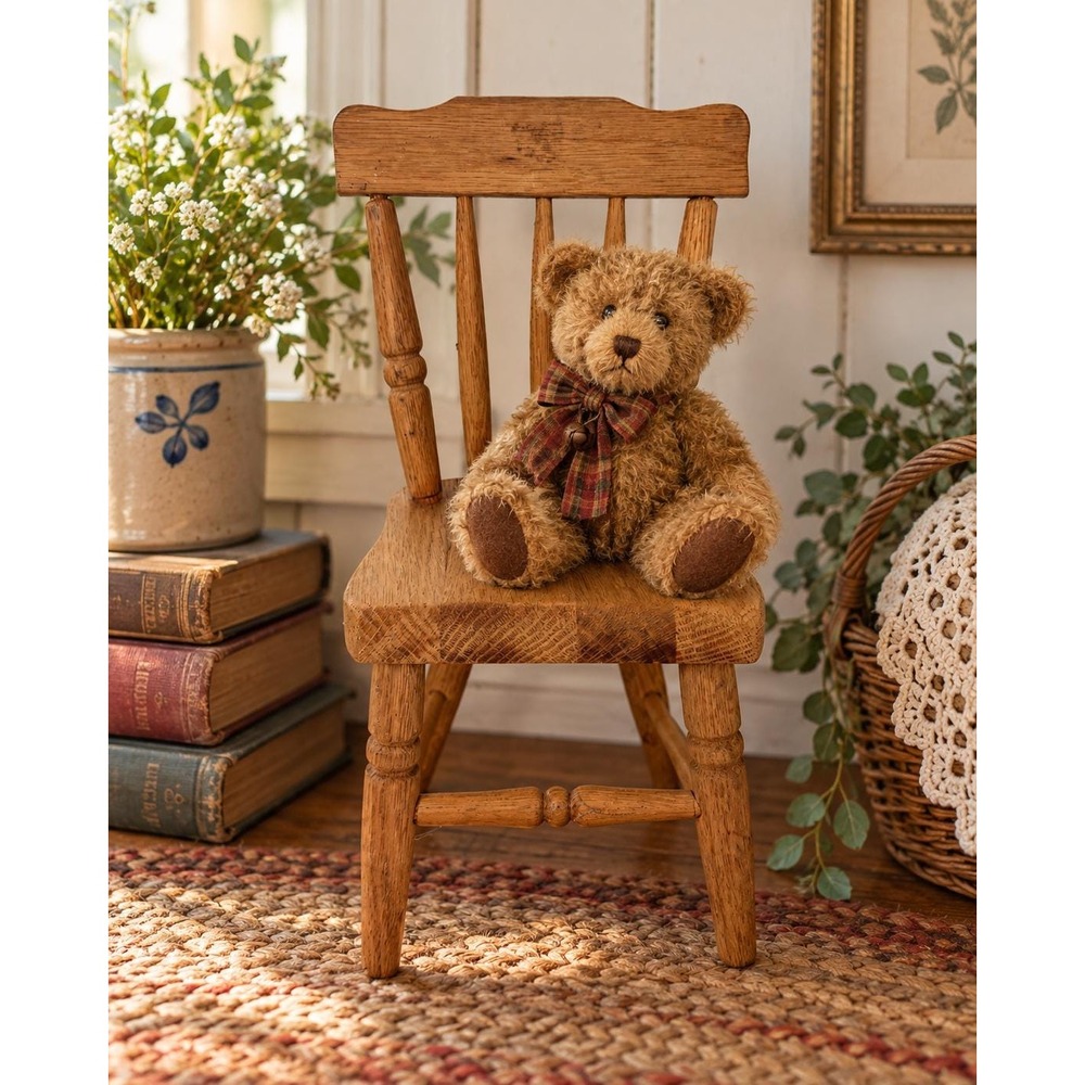 Vintage Wooden Doll Chair Miniature Spindle Back Farmhouse Primitive Decor